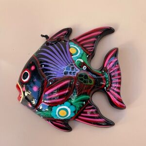 Talavera Terracotta Pottery Fish Wall Art Hand Painted 5” Multi-color Folk Art